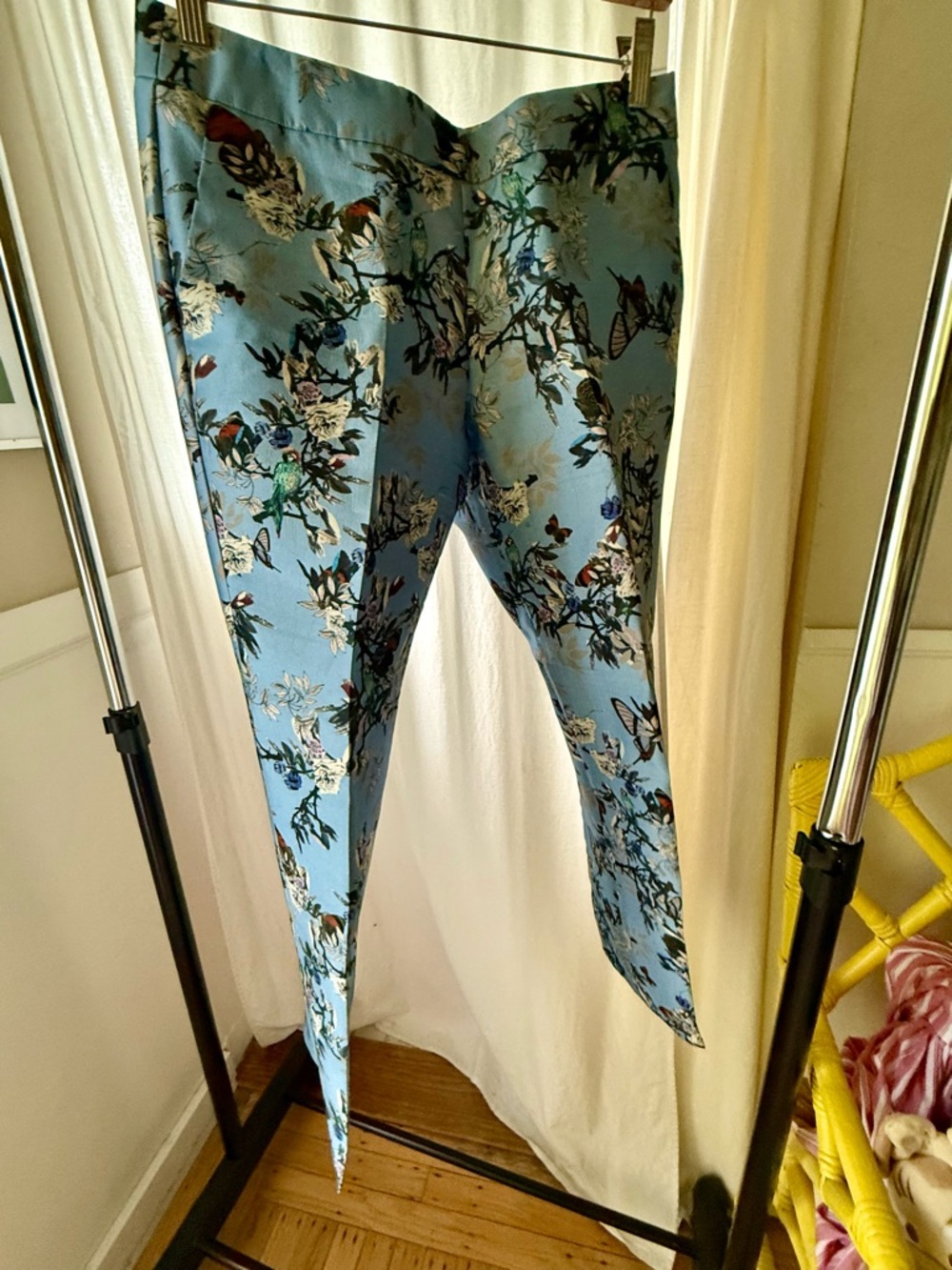 Gorgeous J. Crew Pastel Floral Pants AND Clutch in Light Blue with bird design!
